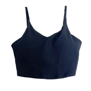 Athleta Elation V-neck Rib Longline Bra Black Ribbed Sports Bra Size Medium